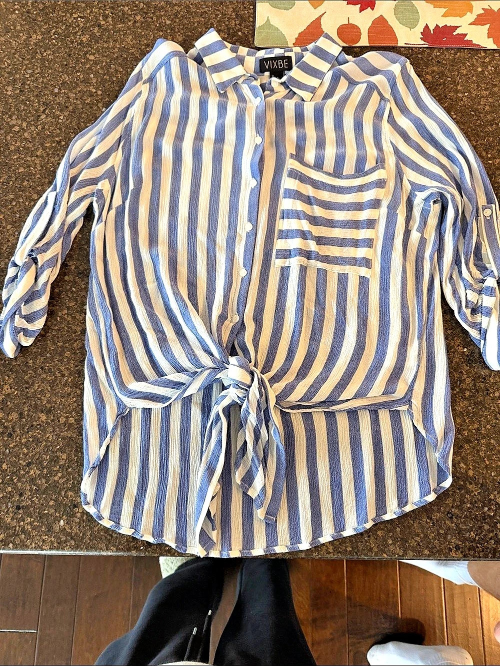 VIXBE Thompkins Tie Front Top Striped Blue & White XL